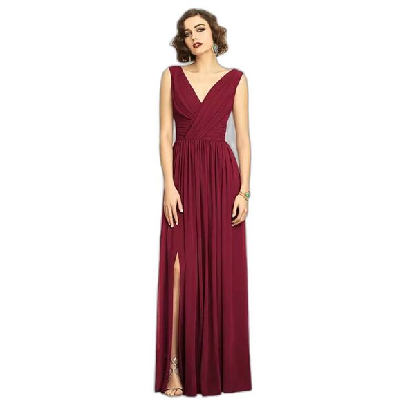 Dessy Collection Sleeveless Draped Chiffon Maxi Dress Size 4R  Burgundy - Picture 1 of 7